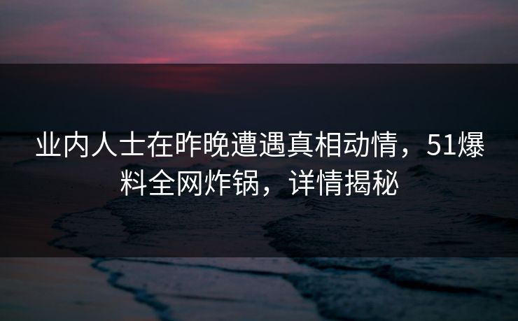 业内人士在昨晚遭遇真相动情，51爆料全网炸锅，详情揭秘